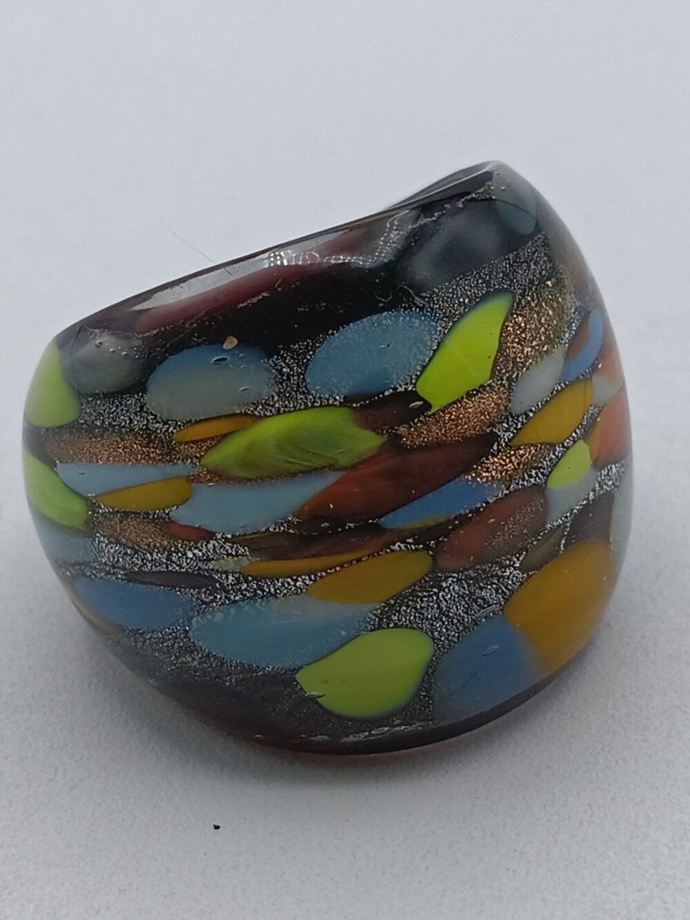 VTG MURANO GLASS STATEMENT BAND RING MULTI COLORED